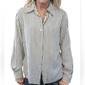 Vintage 90s B Moss Silk Striped Button-Up Blouse M Quiet Luxury